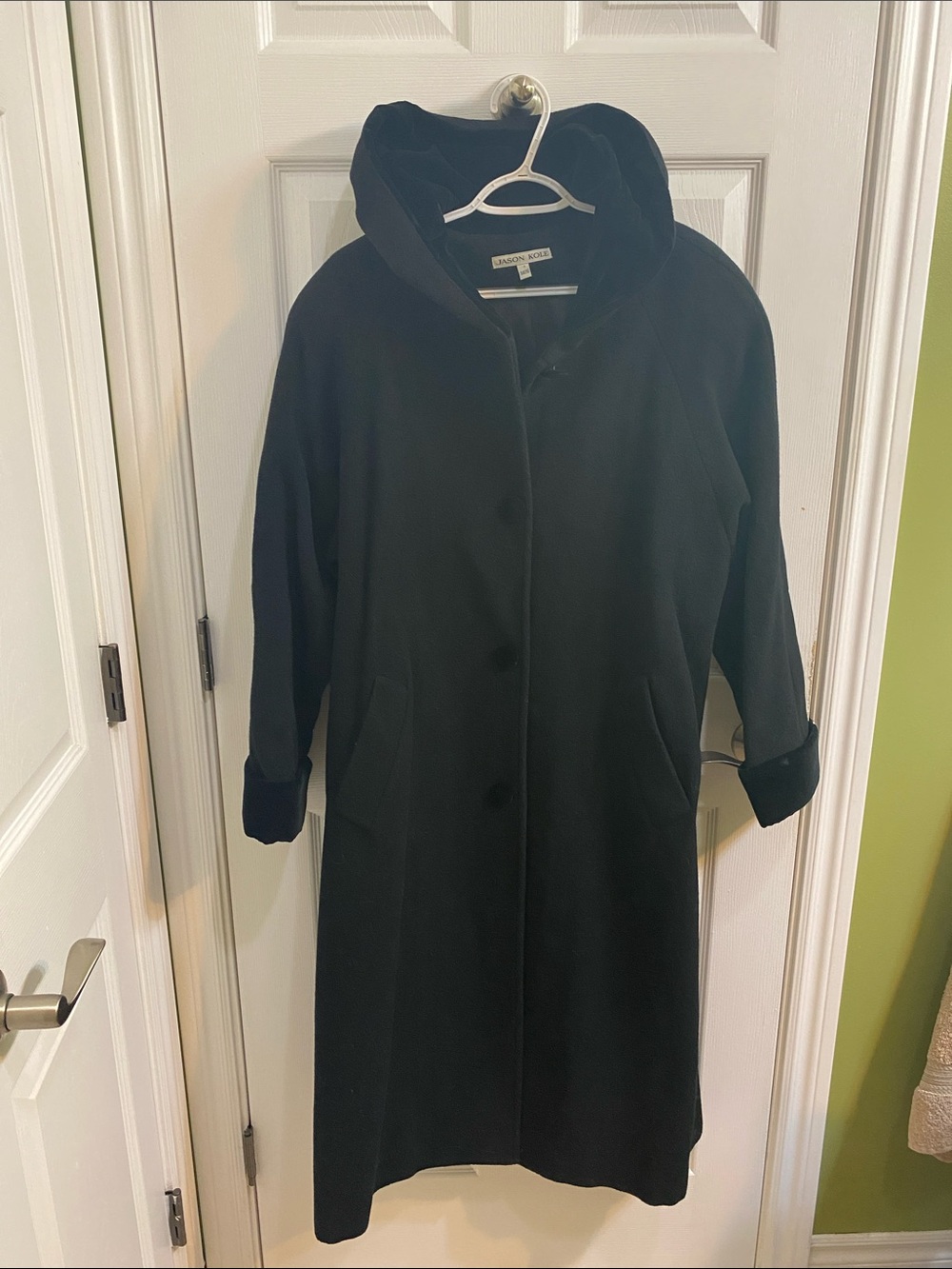 Vintage Jason Kole Long Wool Dress Coat Velvet Lined Hood Romantic Warm Size XL